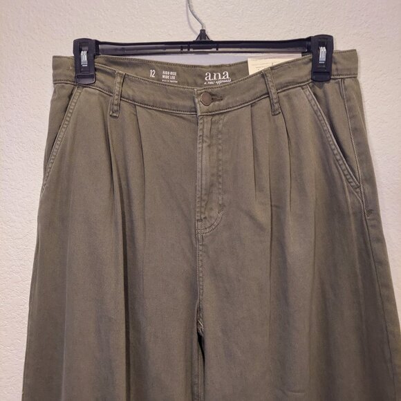 NWT a.n.a. Pleated Wide Leg Trousers Olive Khaki Size 6 - Picture 10 of 11
